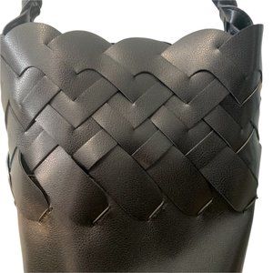 Black Braided Bucket Shoulder Bag